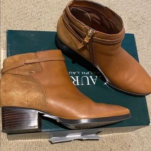 Ralph Lauren Damara brown leather and suede bootie